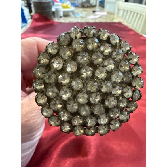 Unbranded Jewelry - Vintage Rhinestone Hat Pin Large Round Clear Crystal Gold Tone Long 9.5 Inch